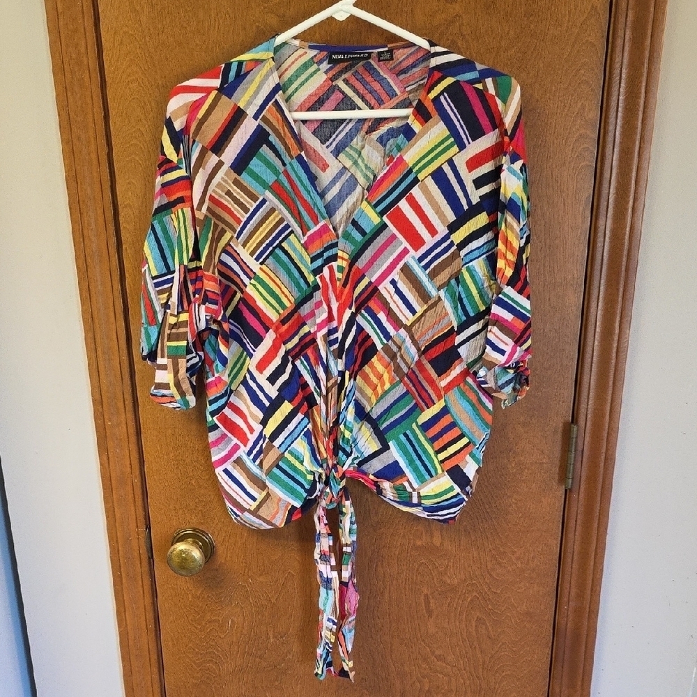 Nina Leonard Front Tie Blouse Lg